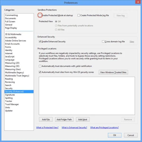 Acrobat Reader 11: Fix “Ocorreu um erro ao abrir este documento.  Acesso negado."