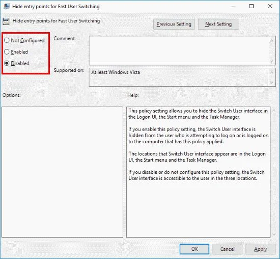 Windows 10: Bật hoặc tắt tính năng Chuyển đổi người dùng nhanh