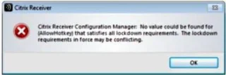 Citrix Receiver에서 (AllowHotkey)에 대한 값을 찾을 수 없음 오류 수정