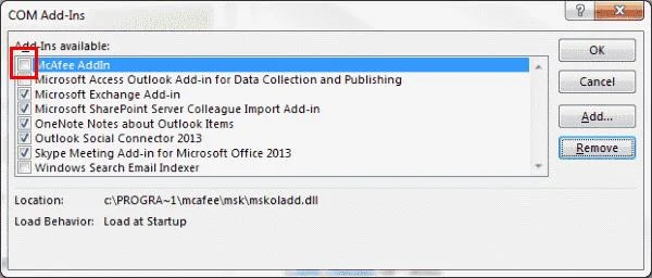 從 Outlook 中刪除“McAfee Anti-Spam”