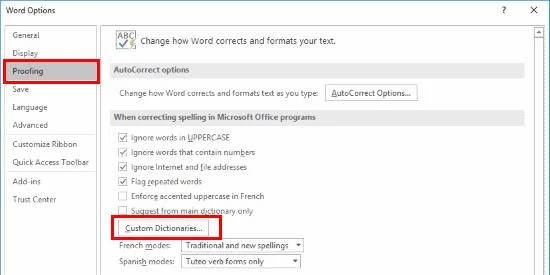 Dodaj słowa do słownika w programie Word 2016