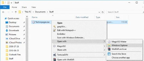 Gắn, ghi và tạo ISO trong Windows 10