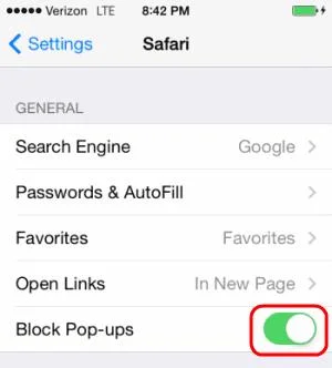 Popup-Blocker iOS aktivieren