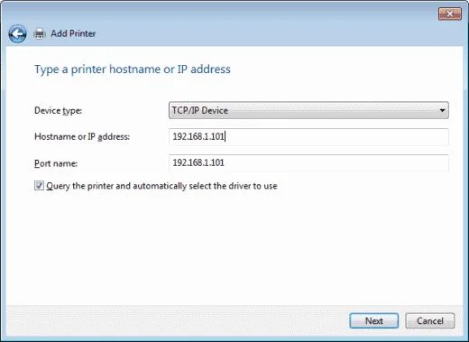 Cài đặt Máy in trong Windows 10 Qua Địa chỉ IP