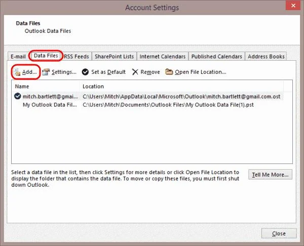 Como adicionar pastas pessoais (arquivo PST) no Outlook 2019