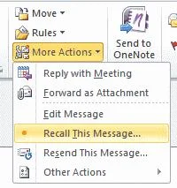 Recall de mensagem de e-mail no Outlook 2019/2016