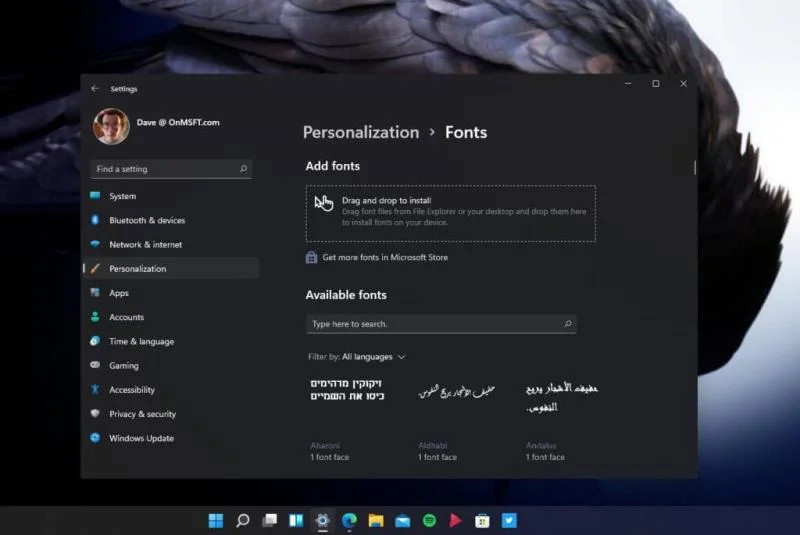 Изменение шрифта в Windows 11