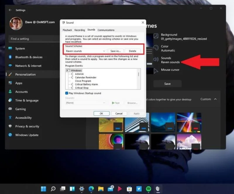 Изменение звуков в Windows 11