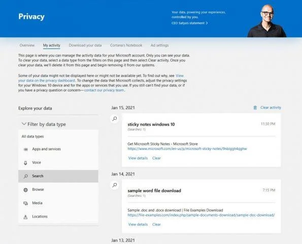Paramètres de confidentialité Bing et Microsoft