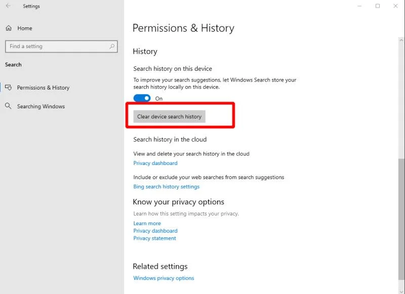 Cách xóa lịch sử tìm kiếm trên Windows 10 của bạn