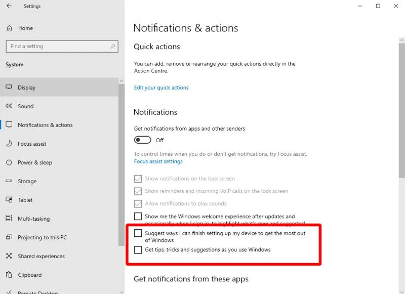Cách dừng Windows 10 đề xuất các mẹo và thủ thuật trong thông báo