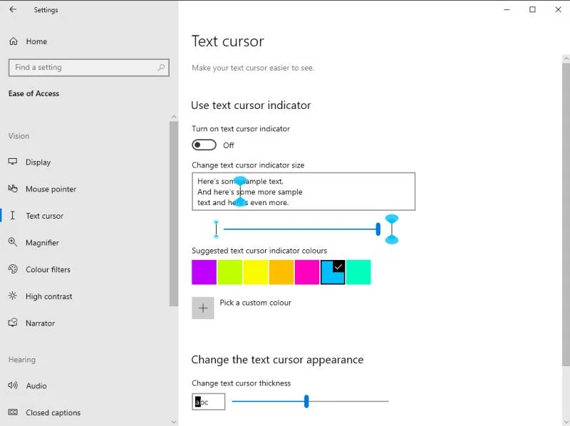 Cómo personalizar el cursor de entrada de texto en Windows 10