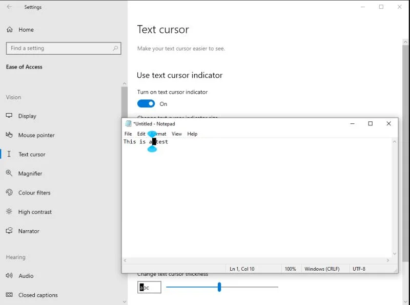 Cómo personalizar el cursor de entrada de texto en Windows 10