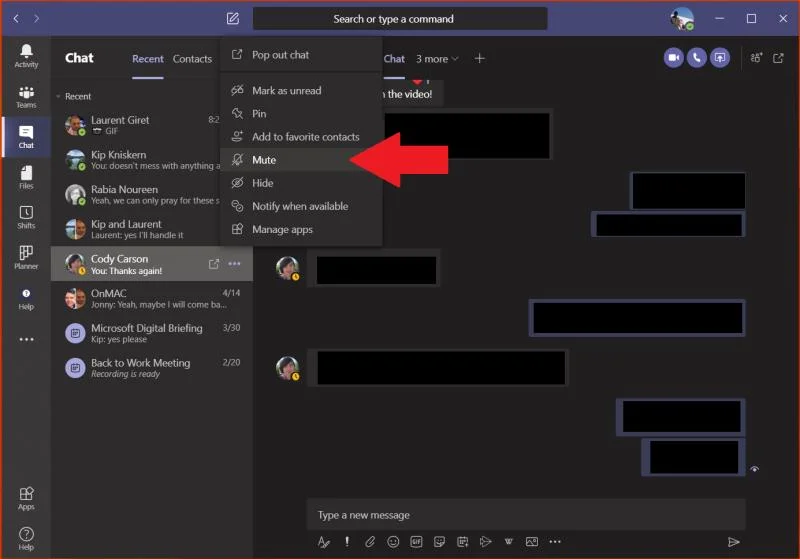 ปิดเสียงแชทใน Microsoft Teams