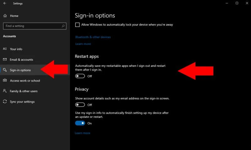 Come impedire a Windows 10 di riavviare le app dopo l'accesso