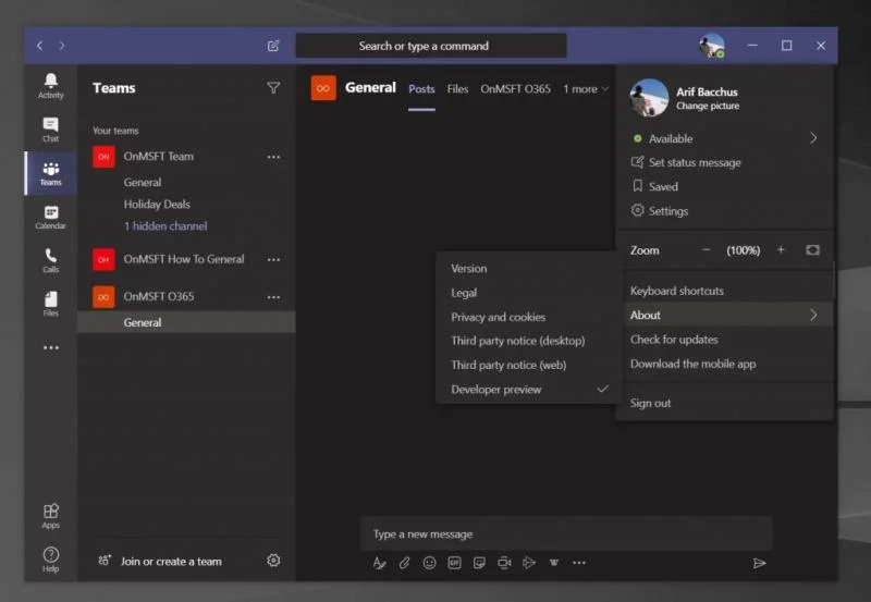 Cách tham gia bản xem trước dành cho nhà phát triển Microsoft Teams trên máy tính để bàn và thiết bị di động