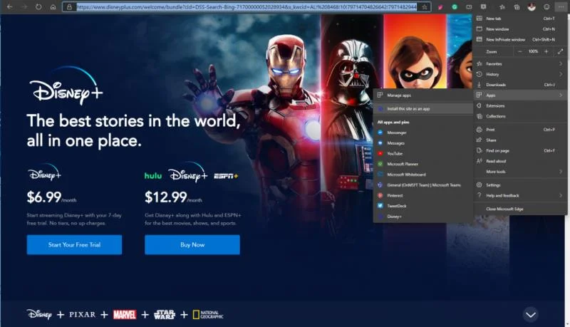Cách thiết lập Disney + làm PWA trên Windows 10