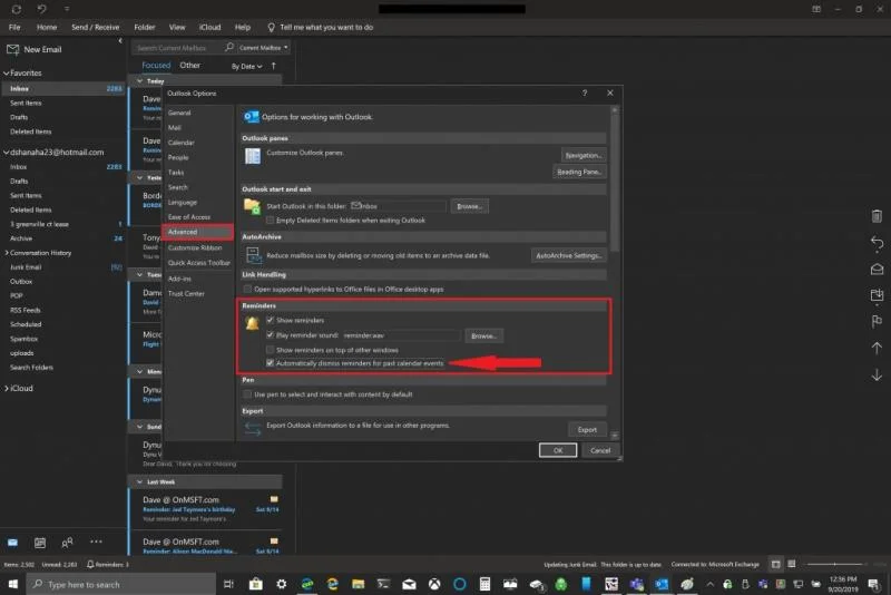 Cách loại bỏ lời nhắc Outlook trước đây trong Office 365