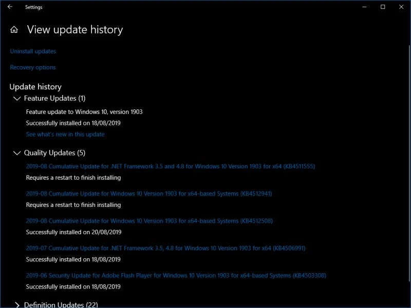 Windows10にインストールされている更新プログラムを表示する方法