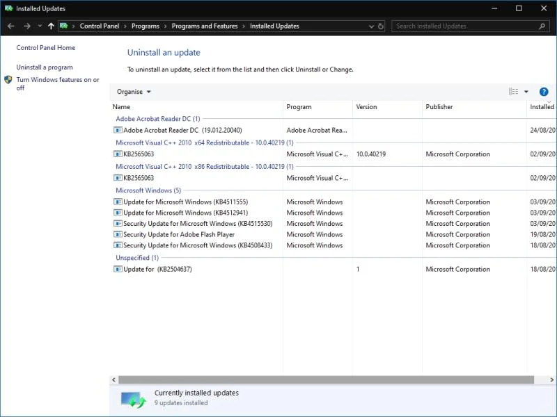 Windows10にインストールされている更新プログラムを表示する方法