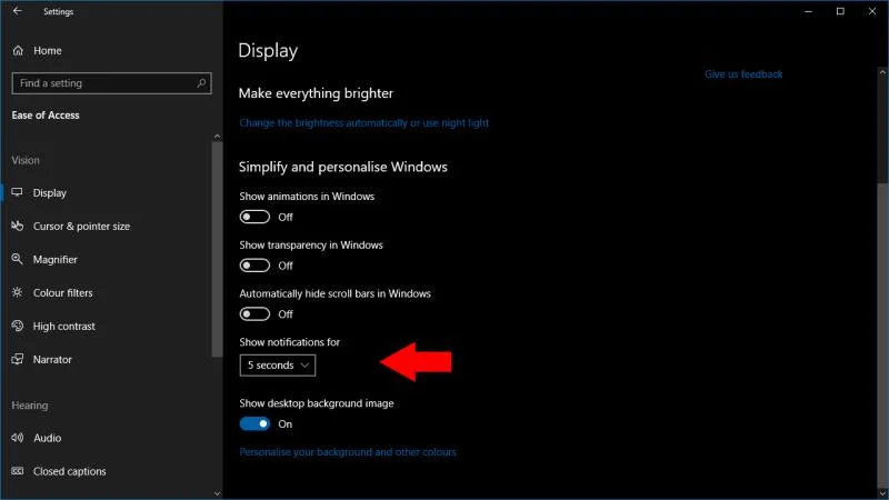 Cách tăng thời gian chờ thông báo của Windows 10