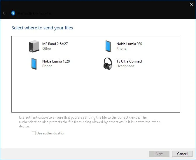 Windows 10PCからBluetooth経由でファイルを送信する方法