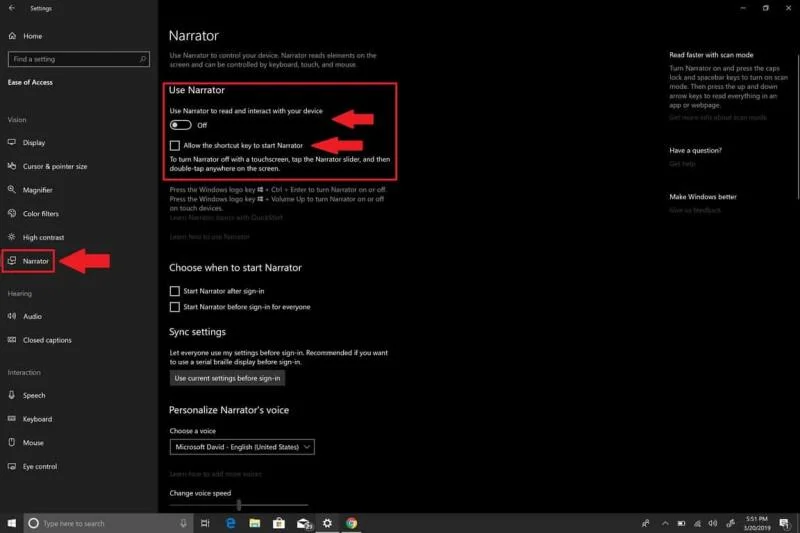 Cách tắt Trình tường thuật trong Windows 10