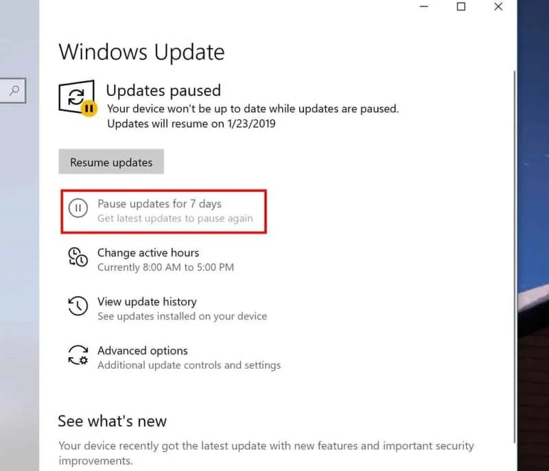 Windows10の自動更新を一時停止する方法