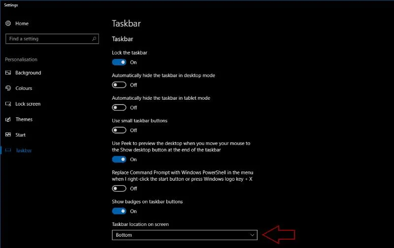 Come modificare la posizione della barra delle applicazioni in Windows 10
