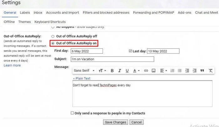 Cum să configurați un răspuns de vacanță în Gmail