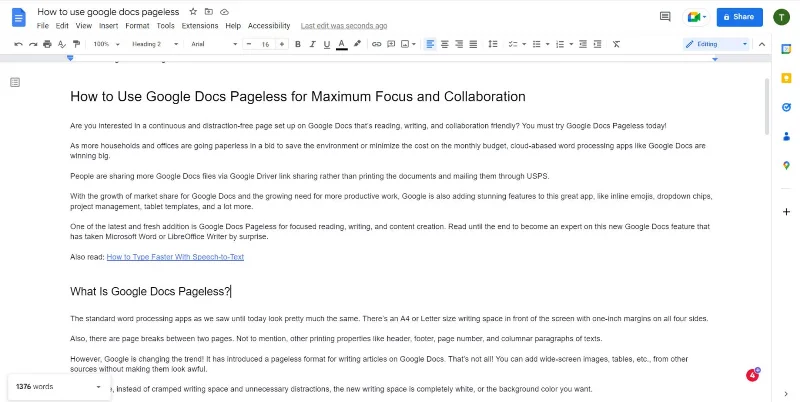 Cum să utilizați Google Docs fără pagină pentru concentrare și colaborare maximă