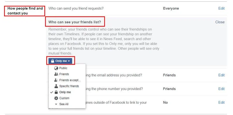 Cum să ascundeți lista de prieteni Facebook de alții