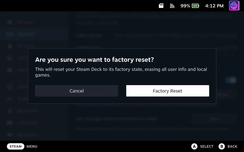 Comment réinitialiser Steam Deck