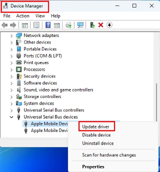 iTunes: reparar iPhone o iPad no detectado en Windows 11
