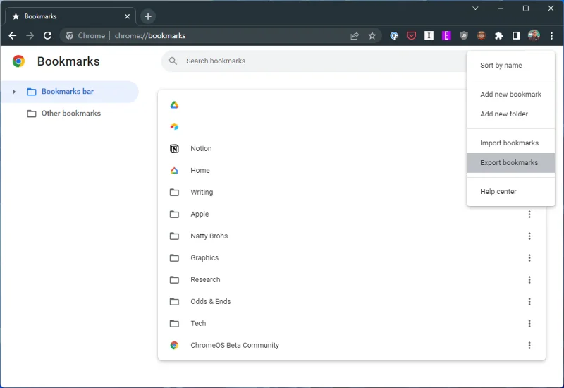 Chrome 북마크를 내보내는 방법