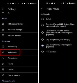 Kiwi voor Android: de instellingen voor de nachtmodus configureren