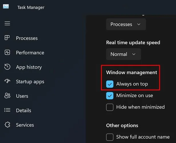 Windows 11でタスクマネージャーを常に最前面に保つ方法 Windows 11でタスクマネージャーを常に最前面に保つ方法