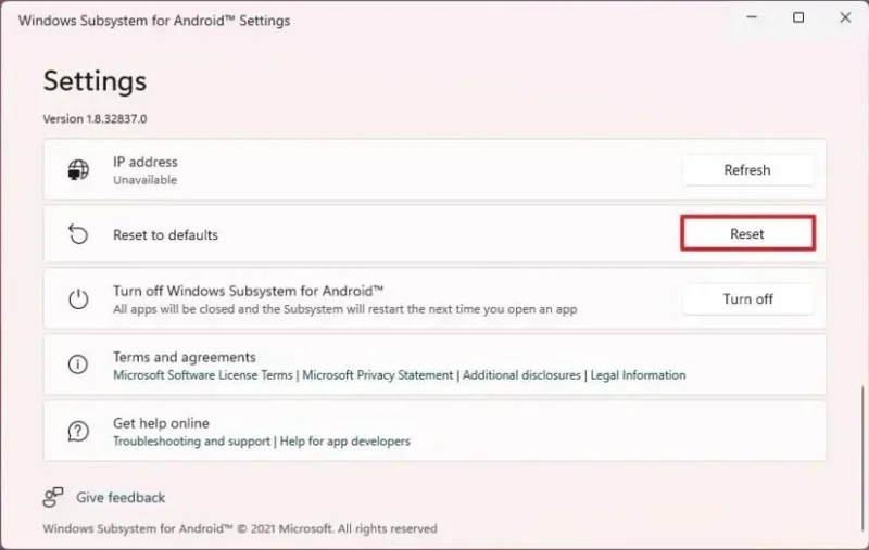 How to reset WSA to fix problems on Windows 11