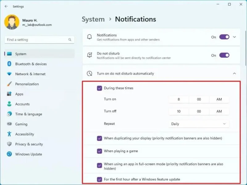 How to enable Do Not Disturb mode to stop notifications on Windows 11