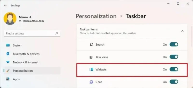 How to remove Taskbar Widgets icon on Windows 11