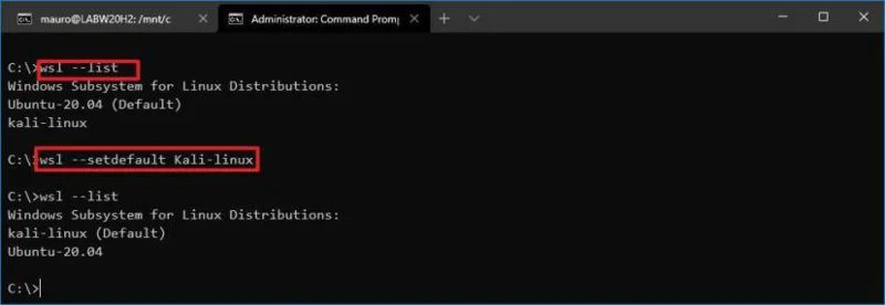 How to set default distro using WSL2 on Windows 10