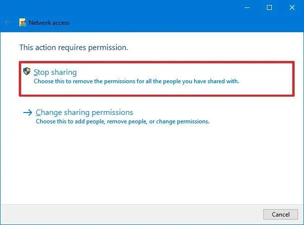 How to stop sharing network folder on Windows 10