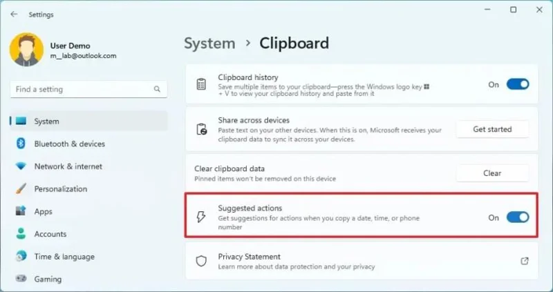 How to disable Suggested actions on Windows 11