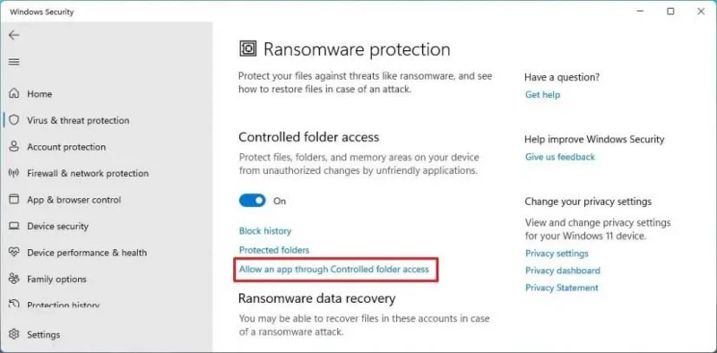 How to enable ransomware protection on Windows 11