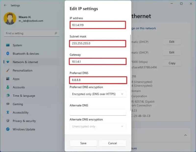 How to set a static IP address on Windows 11