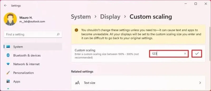 How to set custom scale size on Windows 11