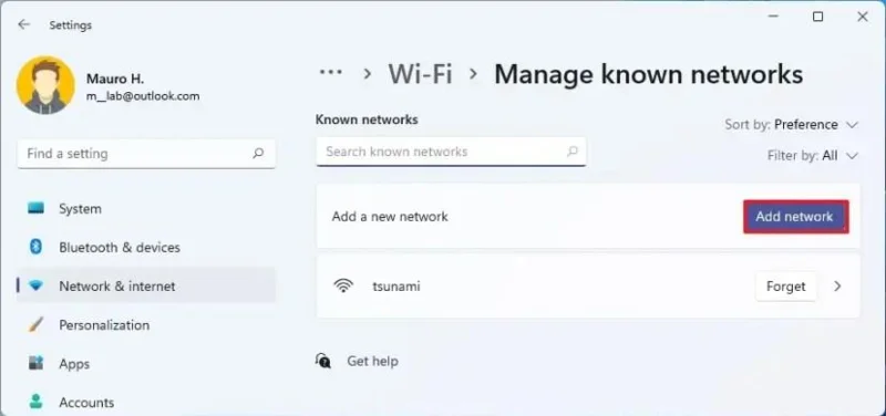 Adăugarea unei conexiuni Wi-Fi pe Windows 11
