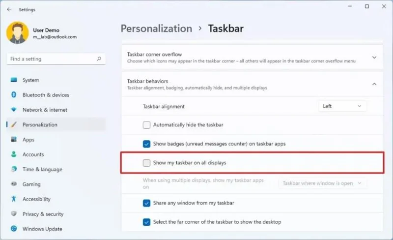 How to move Taskbar to second monitor on Windows 11
