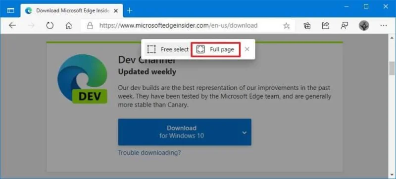 How to take webpage screenshot on Microsoft Edge