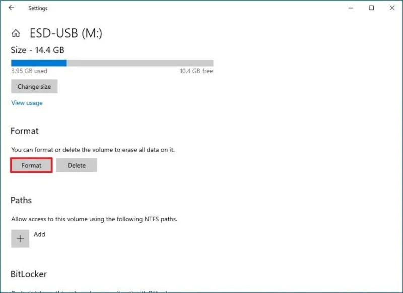 How to format hard drive using Settings on Windows 10